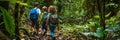 Kids hiking through a lush forest exploring nature Royalty Free Stock Photo