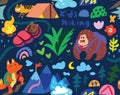 Kids hiking seamless pattern. Vector illustration