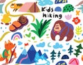 Kids hiking seamless pattern. Vector illustration