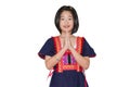 Kids in hill tribe costume, welcome pose, Thai style sawadee