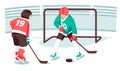 Kids hockey players, hockey sticks, pucks, kids gates, sports and activities. Winter sport. Ice hockey championship. Royalty Free Stock Photo