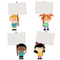 Diverse group of children holding blank signs. Vector illustration Royalty Free Stock Photo