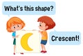 Kids holding crescent shape banner with What`s this shape font
