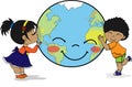 Kids hugging and kissing smiling planet Earth Royalty Free Stock Photo