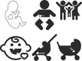 Kids icon, Baby icon, chick icon, childish black vector icon set.