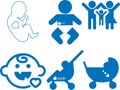Kids icon, Baby icon, chick icon, childish blue vector icon set.