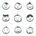 Kids icons set, boys and girls, children symbols.