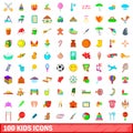 100 kids icons set, cartoon style Royalty Free Stock Photo