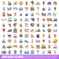 100 kids icons set, cartoon style Royalty Free Stock Photo