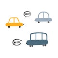 Kids illustration with hand drawn cute cars. Beep.