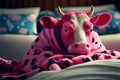 Pink lazy cow don\'t want to go to school - AI generated cartoon character Royalty Free Stock Photo