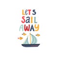 Kids illustration with ship and lettering