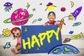 Kids Imagination Space Rocket Joyful Graphic Concept