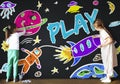 Kids Imagination Space Rocket Joyful Graphic Concept