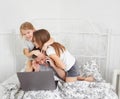 Kids interfere dad freelancer quarantined. Royalty Free Stock Photo