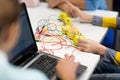 Kids, invention kit and laptop at robotics school Royalty Free Stock Photo