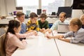 Kids with invention kit at robotics school Royalty Free Stock Photo