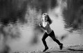 Kids jogging in park outdoor. Healthy sport activity for children. Little boy at athletics competition race. Young Royalty Free Stock Photo