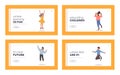 Kids Jump Landing Page Template Set. Happy Toddlers Stand in Row Dancing and Jumping. Little Children Rejoice on Summer