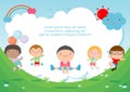 Kids jumping on the playground, children jump with joy, happy cartoon child playing on background Royalty Free Stock Photo