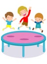 Kids jumping on trampoline. child Practicing Different Sports And Physical Activities In Physical Education Class Vector flat