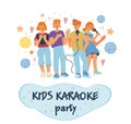 Kids karaoke party banner or poster template with singing children Royalty Free Stock Photo