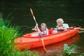 Kids kayaking in summer sport camp Royalty Free Stock Photo