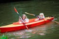 Kids kayaking in summer sport camp Royalty Free Stock Photo