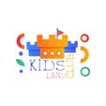 Kids land club logo original, creative label template, science education curricular club badge with castle towers vector