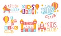 Kids Land Club Logo Set, Education Centre for Children Colorful Labels Vector Illustration