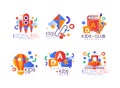 Kids Land and Club Original Logo Design for Kindergarten, Playground and Game Area Vector Set