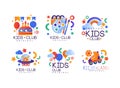 Kids Land and Club Original Logo Design for Kindergarten, Playground and Game Area Vector Set