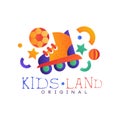 Kids land logo original, colorful creative label template, playground, entertainment or sport club badge wirh roller