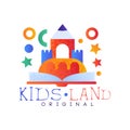 Kids land logo original, creative label template, playground, entertainment or educational club badge vector