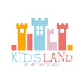 Kids Land Playground And Entertainment Club Colorful Promo Sign With Fairy-Tale Castle For The Playing Space For