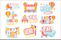 Kids Land Playground And Entertainment Club Set Of Colorful Promo Signs For The Playing Space Children