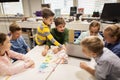 Kids, laptop and invention kit at robotics school Royalty Free Stock Photo