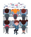 Kids learn coding on laptops in school
