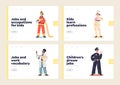 Kids learn profession set of landing page. Children police officer, doctor, confectioner and fireman