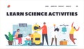 Kids Learn Science Activities Landing Page Template. Kids Programming and Creating Robots in Class. Engineering for Kids Royalty Free Stock Photo