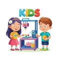 Kids Learning 3D Printing: Boy and Girl with 3D Printer Royalty Free Stock Photo