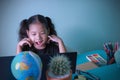 Kids learning education the internet online from home. Asian kid girl education social distance