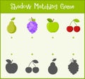Kids learning game, shadow matching game, vector Royalty Free Stock Photo