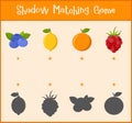 Kids learning game, shadow matching game, vector Royalty Free Stock Photo