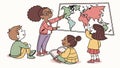 Kids Learning Geography: Interactive Map Exploration, vector design Generative AI Royalty Free Stock Photo