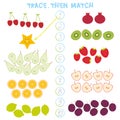 Kids learning number material 1 to 10 Trace Then match. Illustration of Education Counting Game for Preschool Children cherry stra