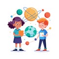 Kids Learning About Space: Cartoon Planets, Science Education, Educational Illustration Royalty Free Stock Photo