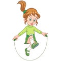 Cartoon girl jumping with rope Royalty Free Stock Photo