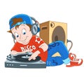 Cartoon music disco dj, disk-jockey