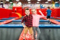 Kids leisure, children on inflatable attractions Royalty Free Stock Photo